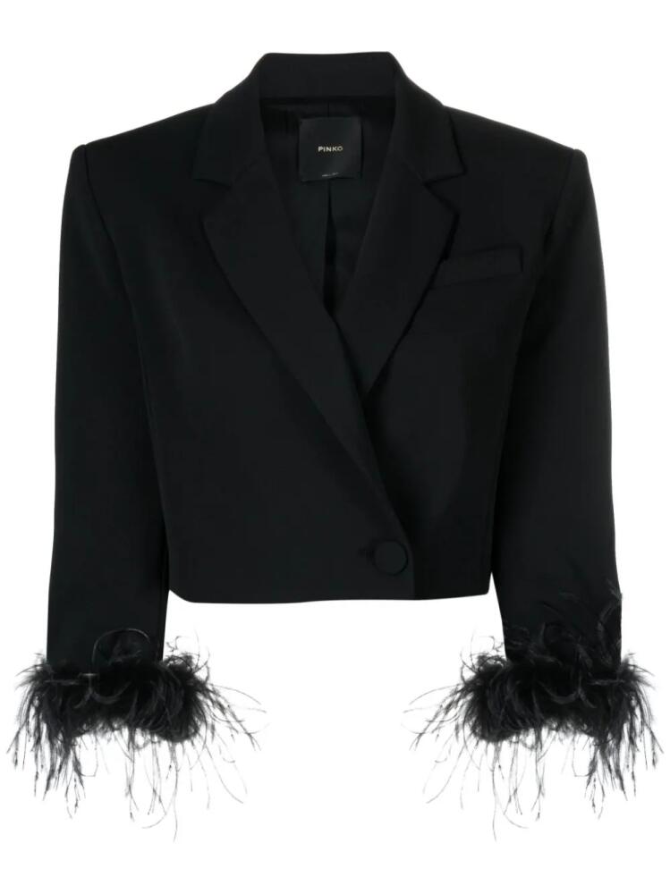 PINKO feather-trim cropped blazer - Black Cover