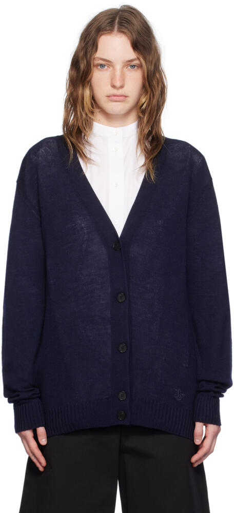 Jil Sander Navy Y-Neck Cardigan Cover