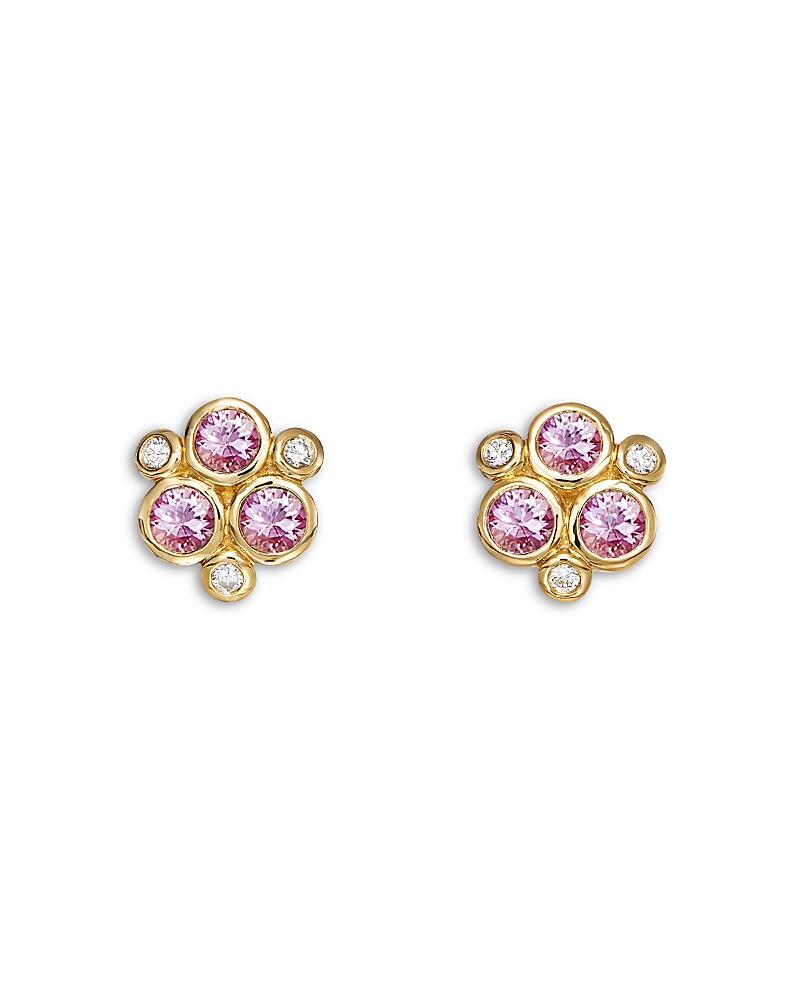 Temple St. Clair 18K Yellow Gold Fj Pink Sapphire & Diamond Bezel Cluster Stud Earrings Cover