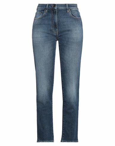 Palm Angels Woman Jeans Blue Cotton, Elastane, Leather Cover