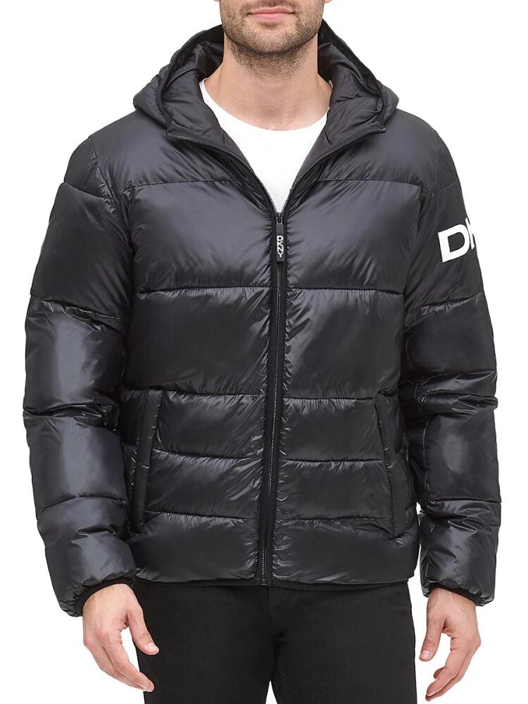 DKNY Men's Classic Fit Logo Hooded Puffer Jacket - Black Cover