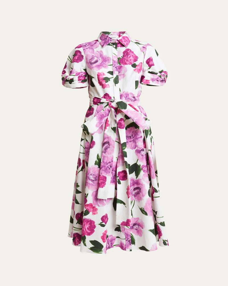 Erdem Belted Floral Cotton Short-Sleeve Midi Shirtdress Cover