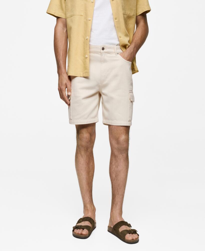 Mango Men's Denim Cotton Cargo Shorts - Off White Cover