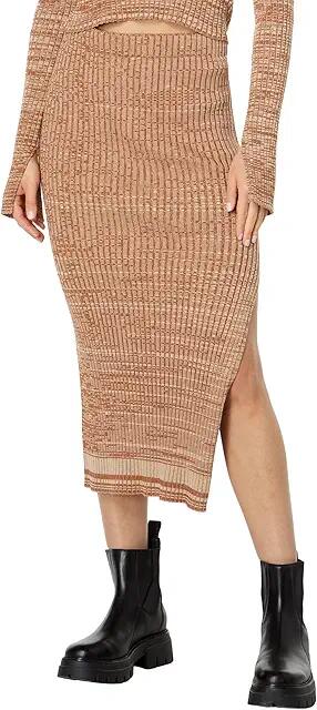 MONROW Cosmo Rib Sweater Midi Skirt (Golden Brown) Women's Skirt Cover