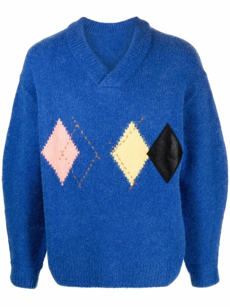 Ader Error Illand argyle-knit oversized jumper - Blue Cover