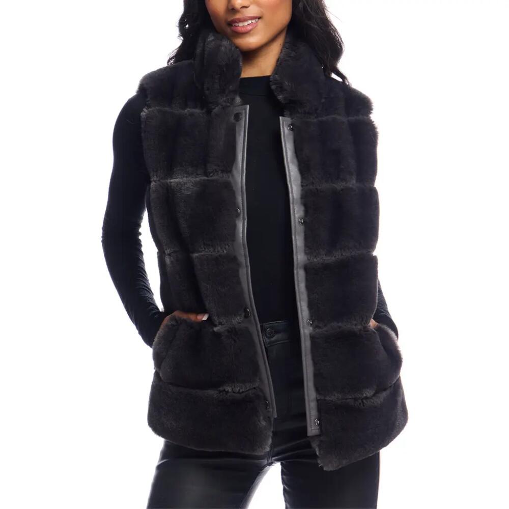 DONNA SALYERS FABULOUS FURS Posh Faux Fur Puffer Vest in Charcoal Cover