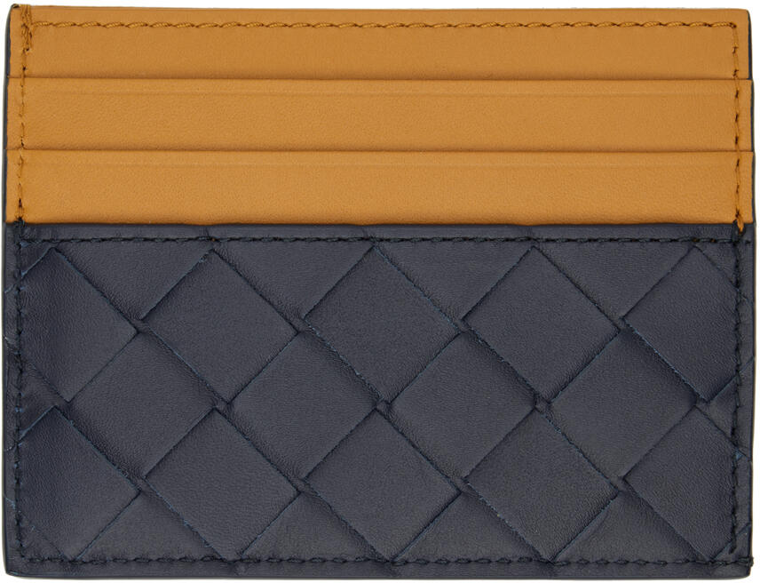 Bottega Veneta Navy & Orange Intrecciato Card Holder Cover