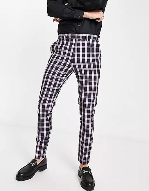 ASOS DESIGN smart skinny pants in navy tartan check Cover