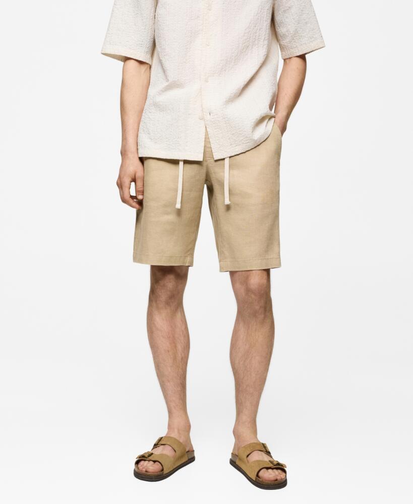 Mango Men's Drawstring Detail Bermuda Shorts - Beige Cover