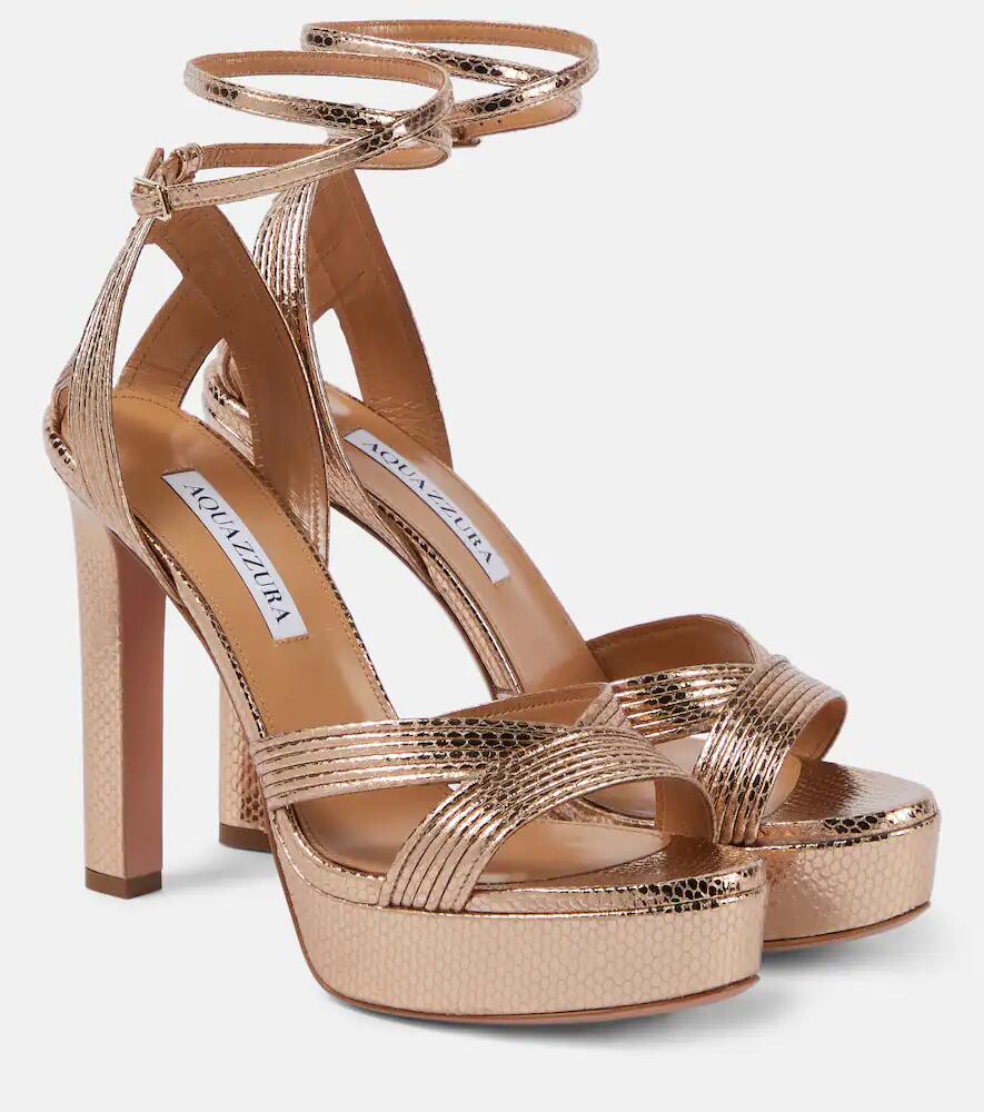 Aquazzura Ari 120 metallic leather platform sandals Cover