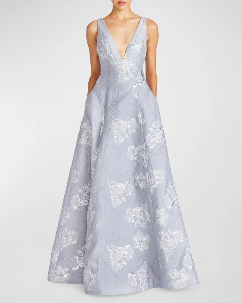 ML Monique Lhuillier Madeline Floral Jacquard Gown Cover