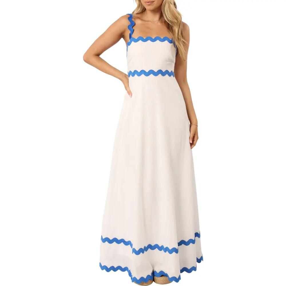 Petal & Pup Nancy Rickrack Maxi Dress in White/blue Cover