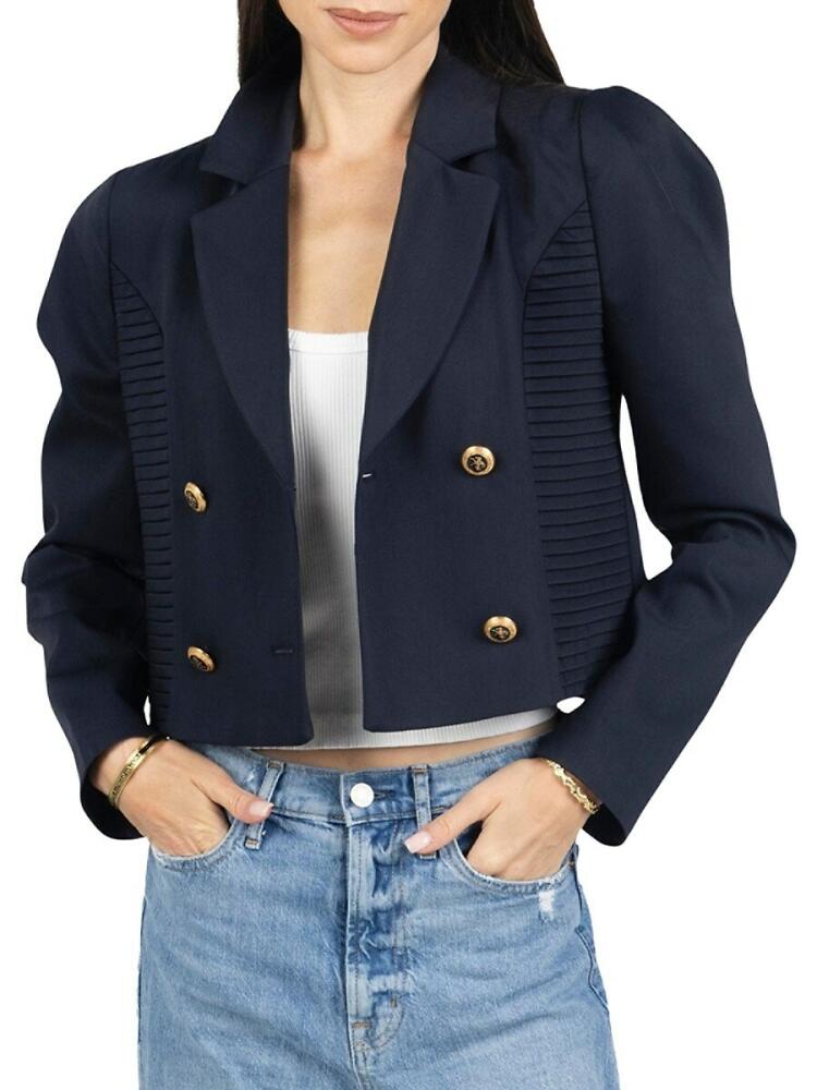 AKALIA Women's Double Breasted Crop Jacket - Navy Blue Cover