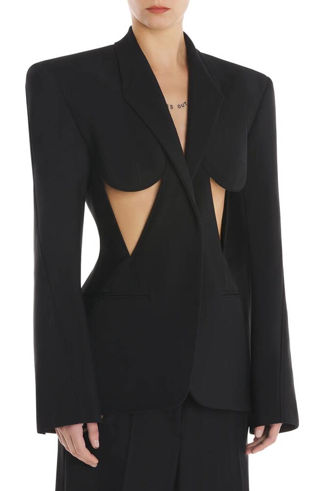 MUGLER Cutout Detail Single Breasted Gabardine Blazer in Black Cover