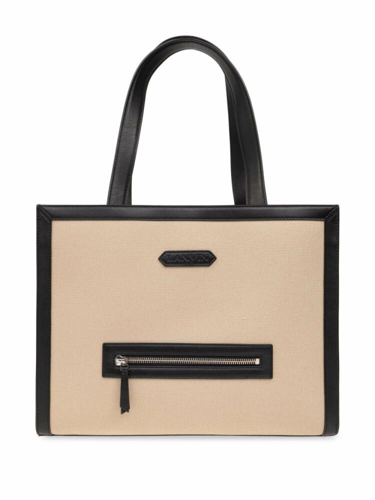 Lanvin contrasting-trim cotton tote bag - Neutrals Cover