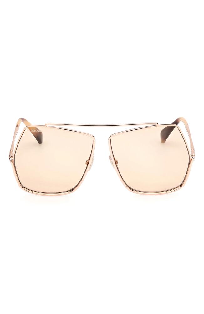 Max Mara 64mm Geometric Sunglasses in Shiny Rose Gold /Brown Cover