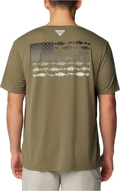 Columbia PFG Fish Flag Tech Tee Short Sleeve (Cypress/Graphite Gradient) Men's Clothing Cover