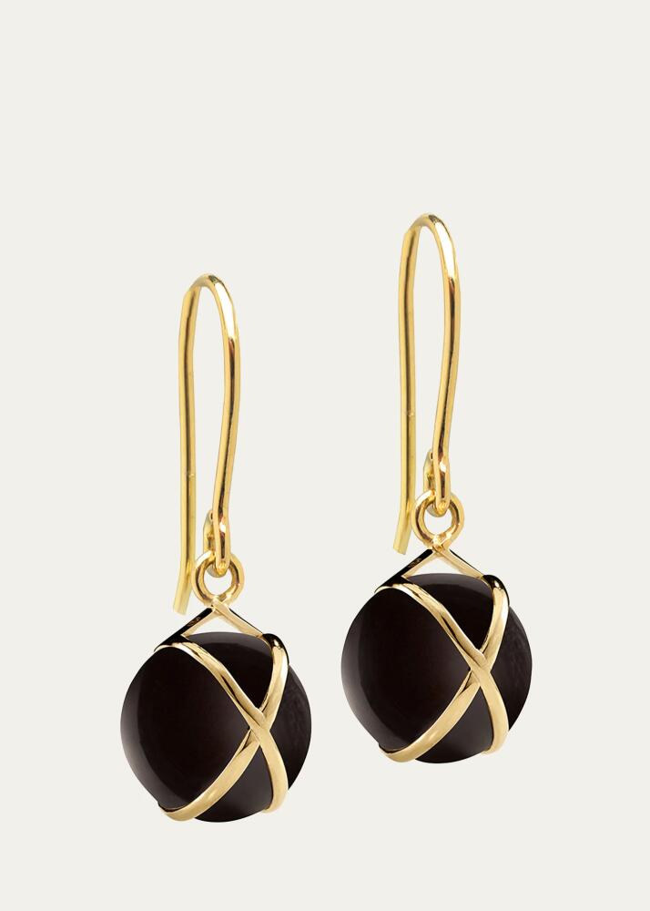 L. Klein Prisma 18k Gold Drop Earrings with Black Agate Cover