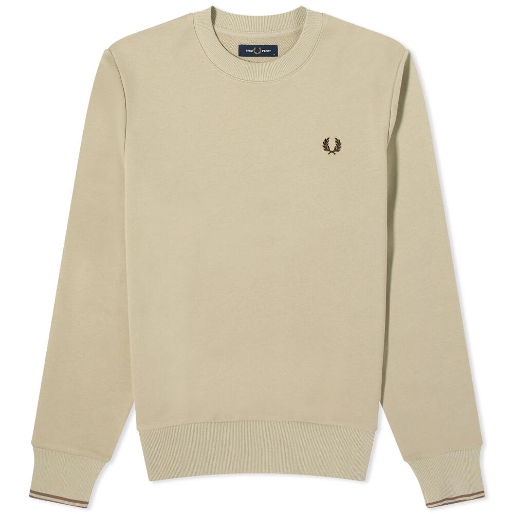 Fred Perry Men's Crew Sweat in Warm Grey/Brick Cover