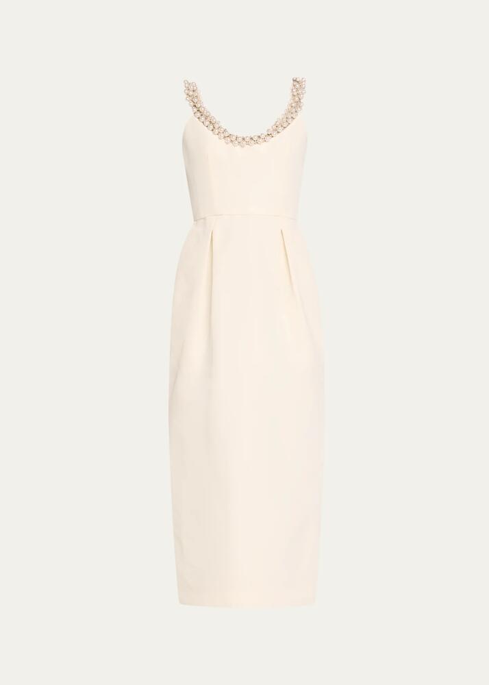 Monique Lhuillier Pearly Neckline Midi Cocktail Dress Cover