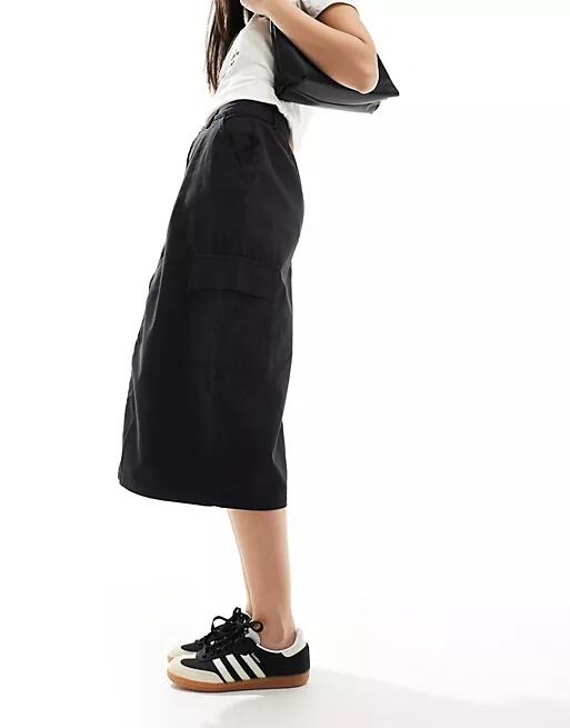 French Connection cargo midi skirt in black Cover