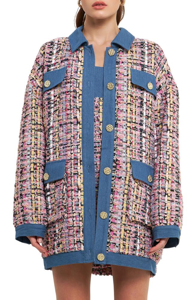 Endless Rose Tweed & Denim Oversize Shacket in Pink Multi Cover