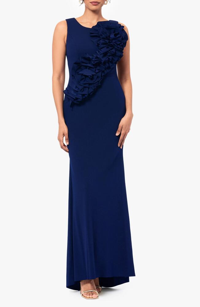 Betsy & Adam Rosette Detail Scuba Crepe Gown in Navy Cover