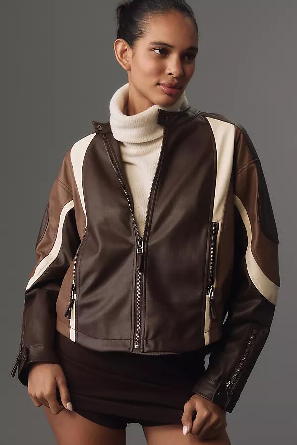 By Anthropologie Faux-Leather Colorblock Race Jacket Cover