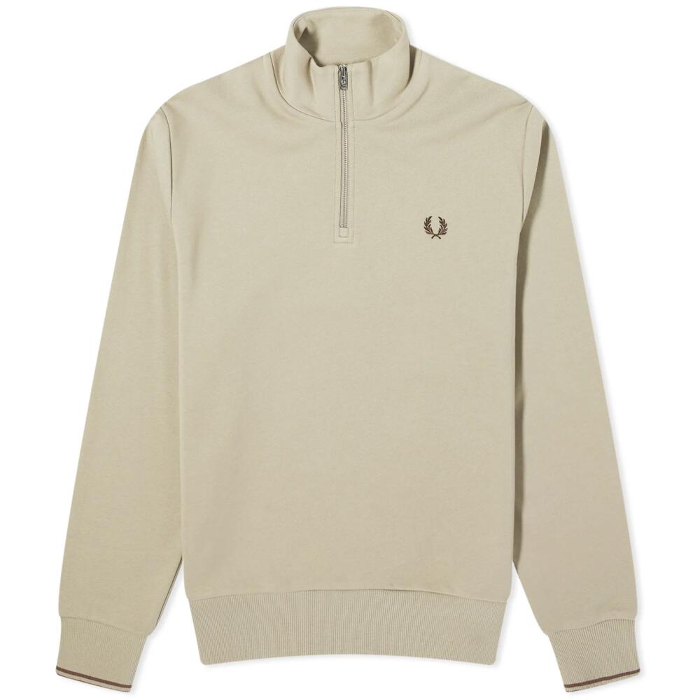 Fred Perry Men's Half Zip Sweat in Warm Grey/Brick Cover