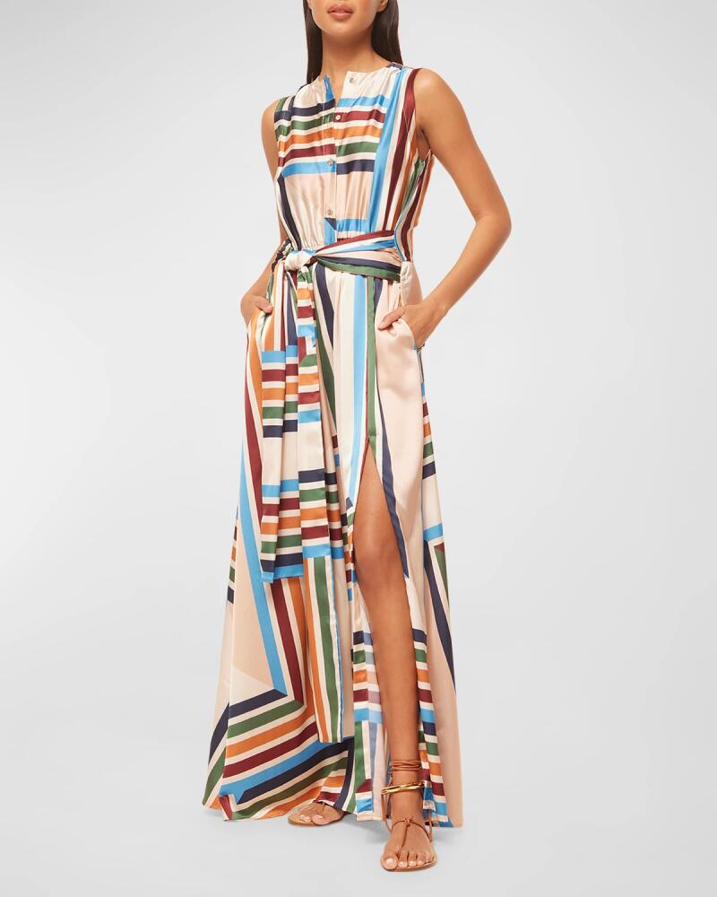 MISA Los Angeles Anabella Geo Stripe Tie-Waist Sleeveless Maxi Dress Cover