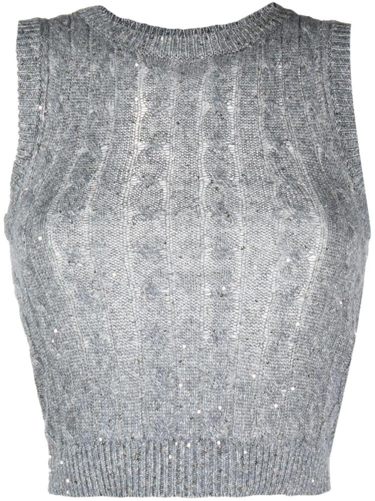 Brunello Cucinelli sequined cable-knit vest top - Blue Cover