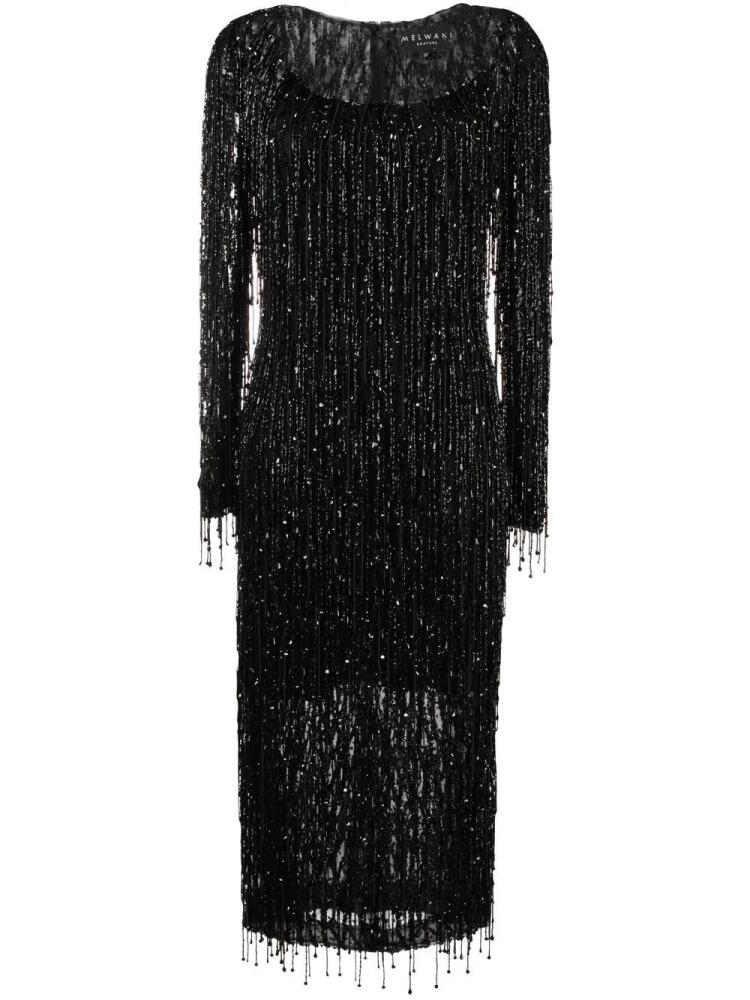 Dina Melwani embellished frayed-edge midi dress - Black Cover