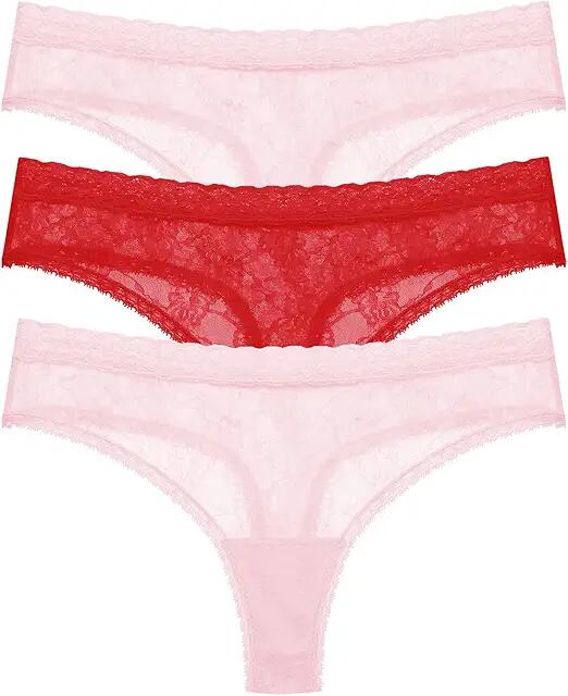 Natori Blisss Allure Lace Thong 3-Pack (Pink Suede/Poinsettia/Pink Suede) Women's Underwear Cover