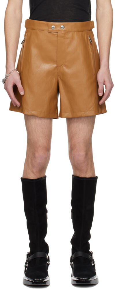 System Tan Cinch Strap Faux-Leather Shorts Cover