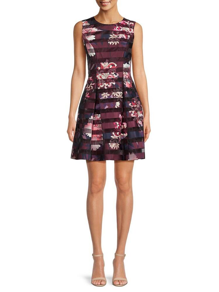 Vince Camuto Women's Floral Sleeveless Mini Dress - Wine Multi Cover