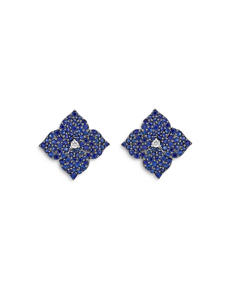 Piranesi 18K White Gold Fiore Blue Sapphire & Diamond Pave Flower Large Stud Earrings Cover