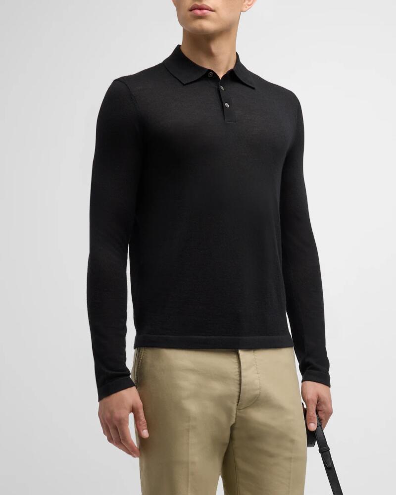 Neiman Marcus Men's Cashmere and Silk Long-Sleeve Polo Shirt Cover