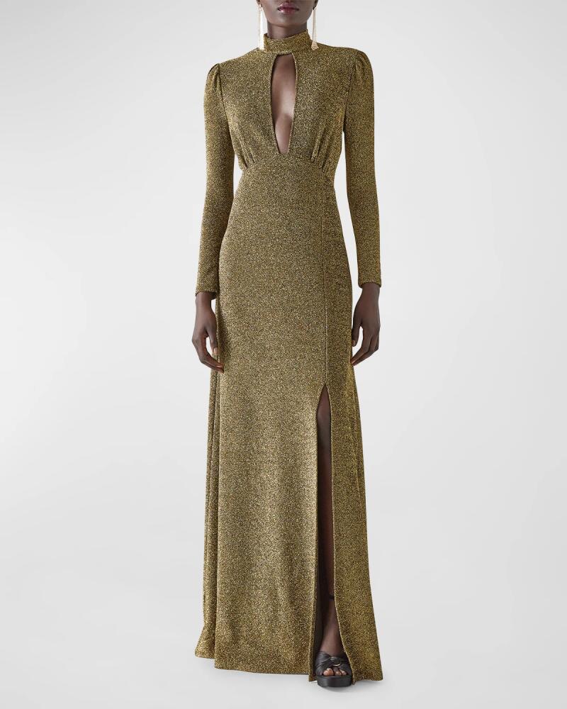 LK Bennett Wilma Cutout Mock-Neck Shimmer Gown Cover