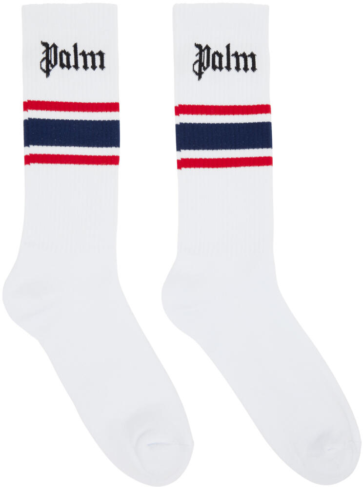 Palm Angels White Classic Logo Striped Socks Cover