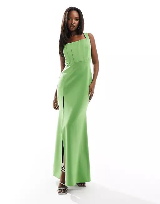 True Violet corset maxi dress with thigh split in green-Black Cover