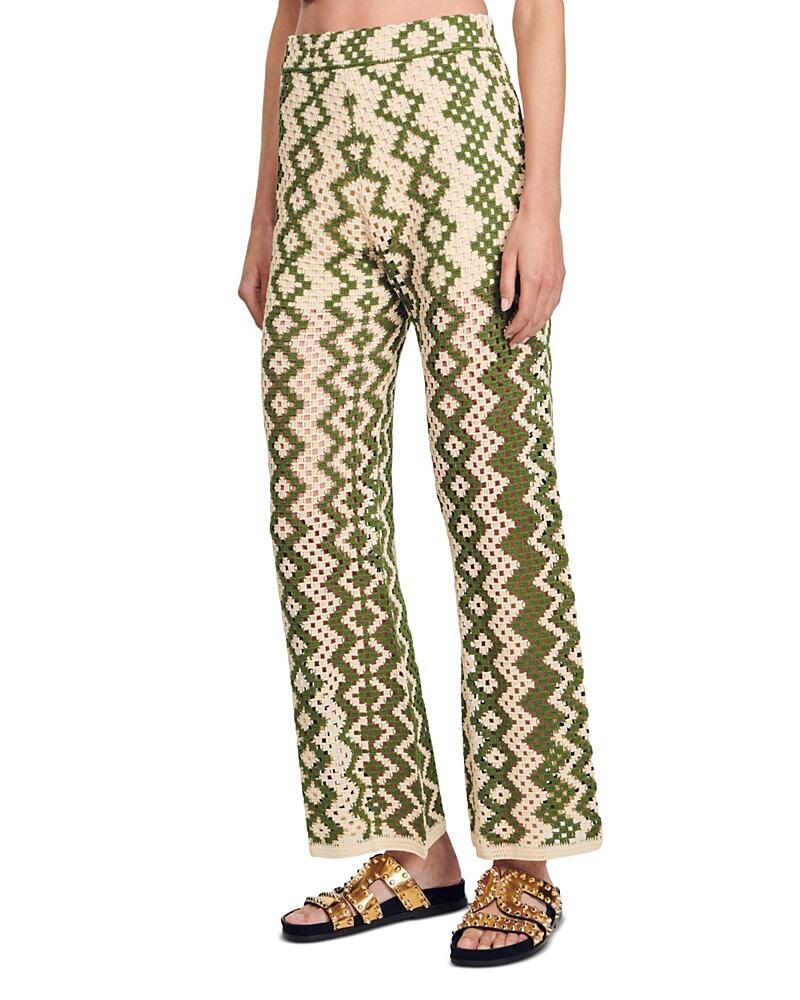 Sandro Henrik Geometric Crochet Wide Leg Pants Cover