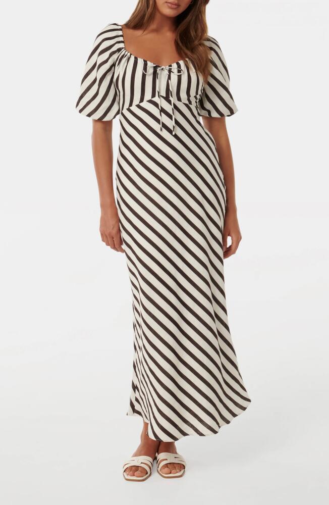 Ever New Angela Stripe Short Sleeve Linen Midi Dress in Chocolate Royston Stripe Cover