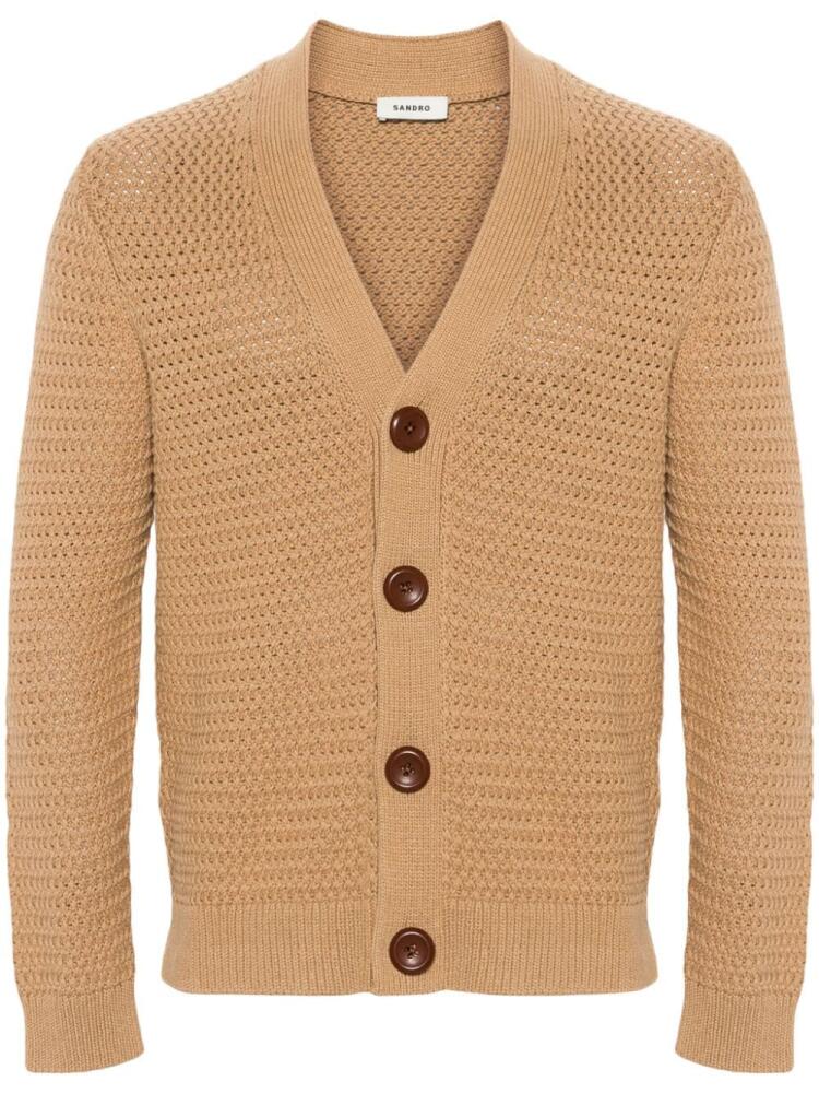 SANDRO V-neck chunky-knit cardigan - Brown Cover