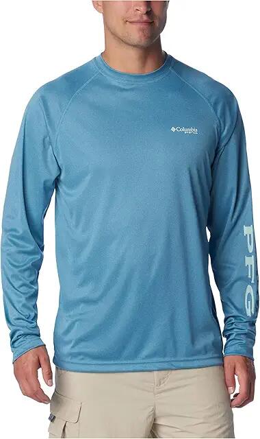 Columbia Terminal Tackle Heather Long Sleeve Shirt (Canyon Blue Heather/Icy Morn Logo) Men's Long Sleeve Pullover Cover