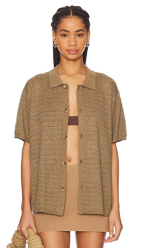 WAO Open Knit Short Sleeve Shirt in Brown Cover