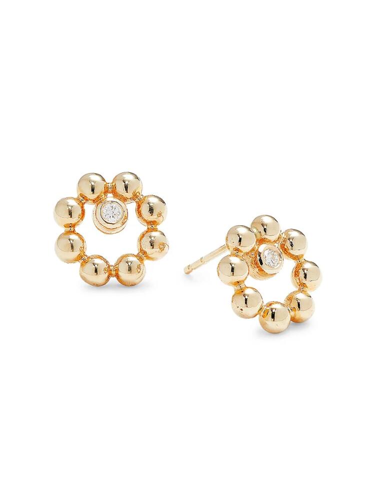 Anzie Women's Dew Drop 14K Yellow Gold & 0.06 TCW Diamond Marine Circle Stud Earrings Cover