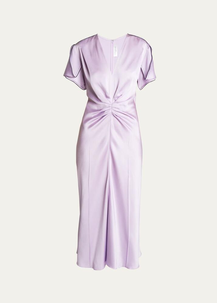 Victoria Beckham Gathered Waist Tulip-Sleeve Midi Dress Cover