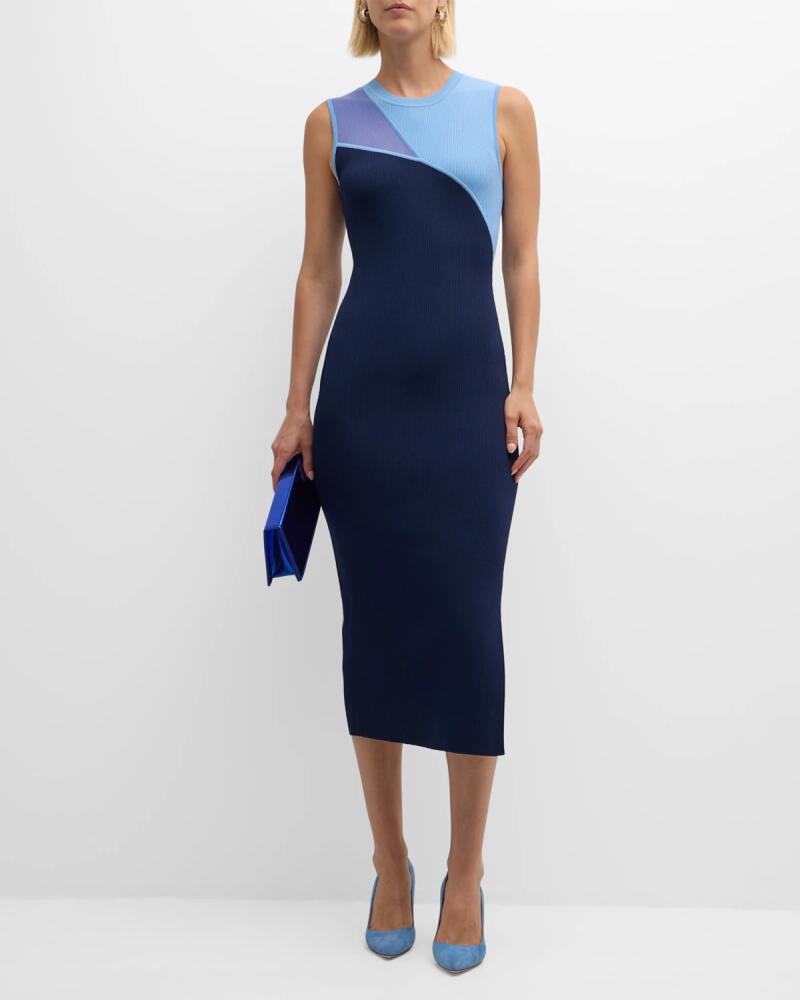 Milly Kyle Ribbed Colorblock Midi Dress Cover