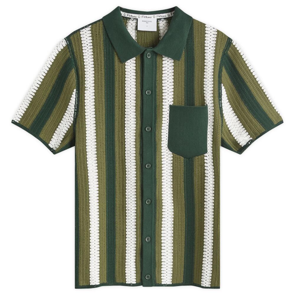 Percival Men's Pathos Crochet Stripe Shirt in Forest Cover