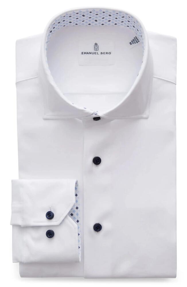 Emanuel Berg 4Flex Modern Fit Solid Knit Button-Up Shirt in White Cover